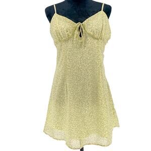 H&M Divided Cut-Out-Detail Chiffon Dress Women's Medium Yellow Green Flowers
